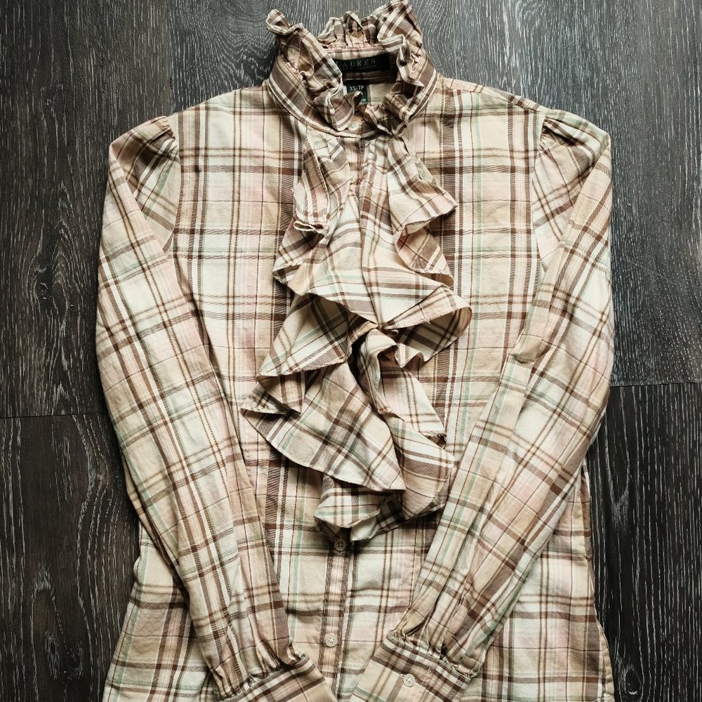 Lauren Ralph Lauren Plaid & Ruffle Top
